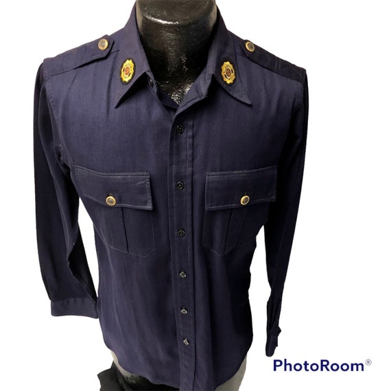 american legion dress shirts VTG 50s NEAR MINT AMERICAN LEGION NAVY LG SLV SHIRT ORIG BUTTONS+PATCHES NECK17