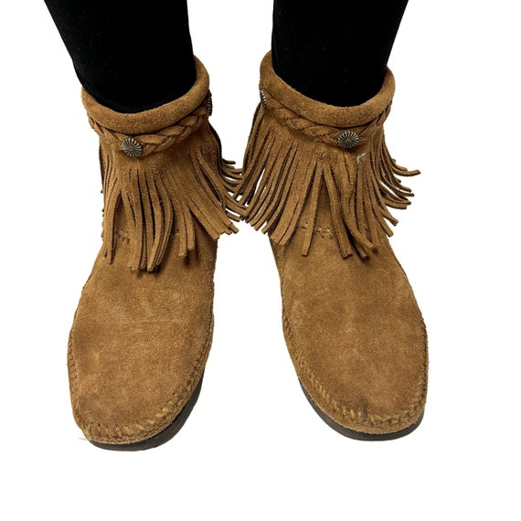 Minnetonka 293 MOCCASIN Ante Marron CONCHO Cuero FRINGE Botines Botines 7 Etsy Mexico