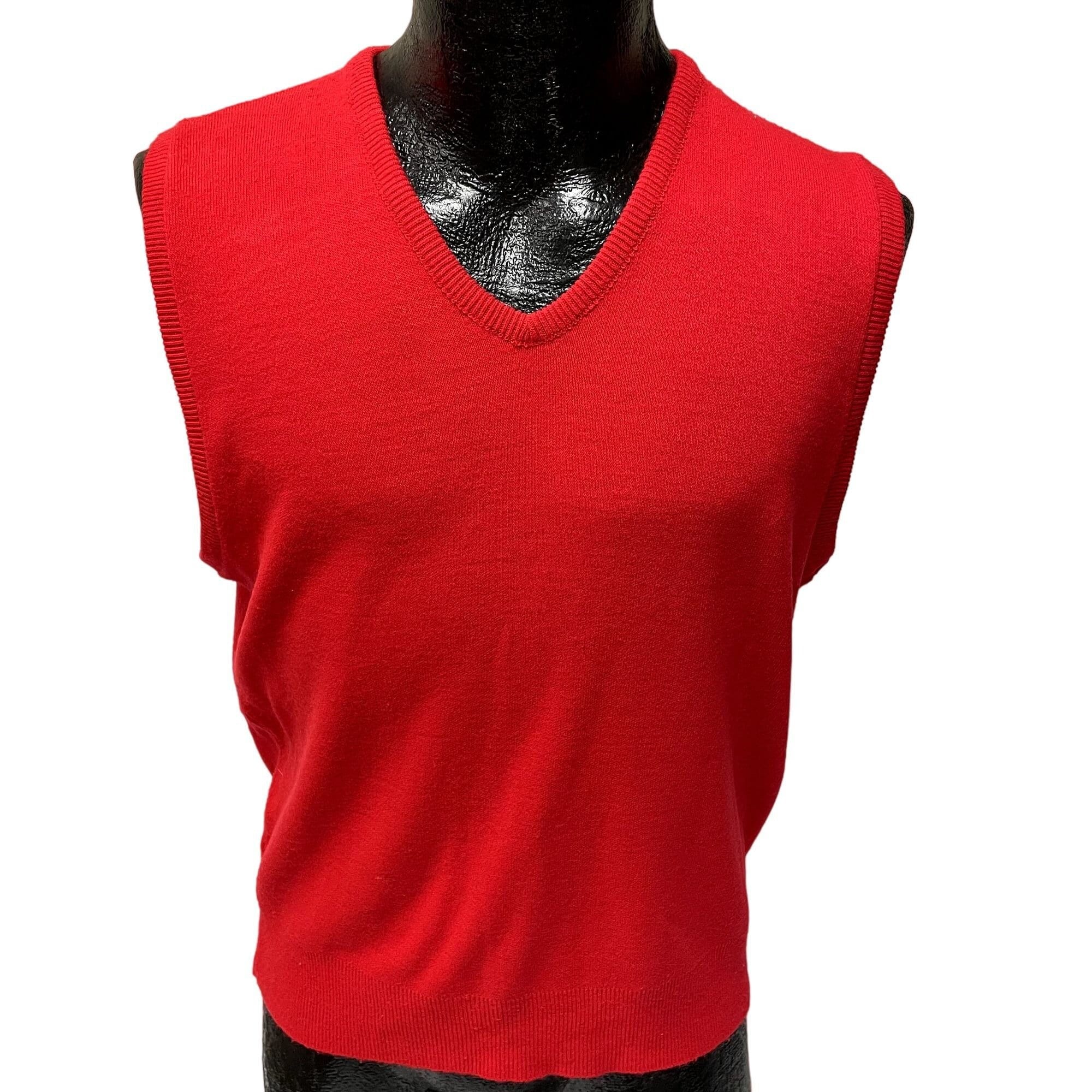 Vintage 50 60's Penneys Towncraft Men Christmas RED Mod V Neck