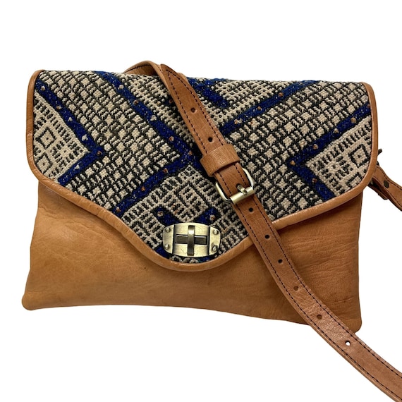Vintage 70 80's Geometric Leather Hand Bag Should… - image 1