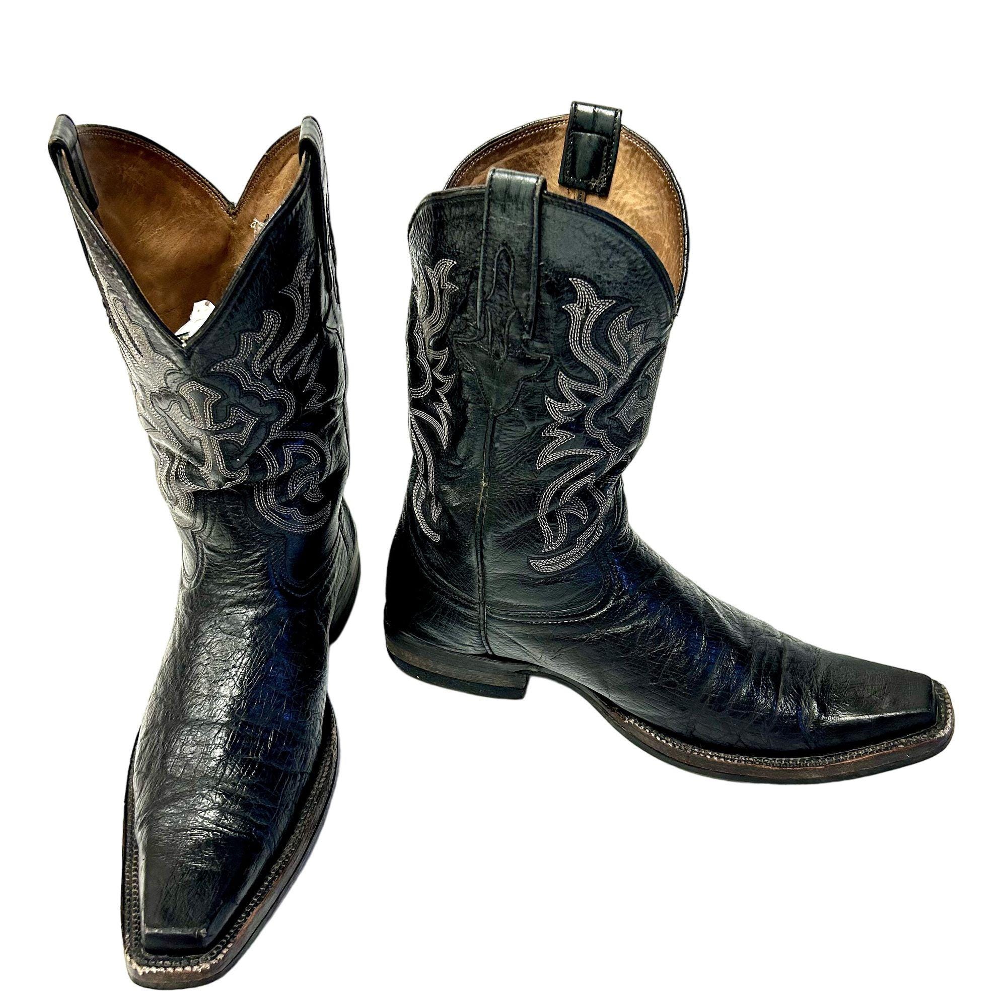 Vintage Y2K Men Black Leather Cowboy CROSS Western Smooth