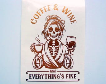 Coffee Wine Skeleton Decal, Laptop Tumbler Car Decal