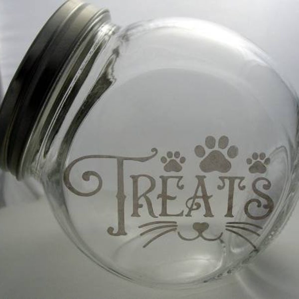 Cat Treat, Glass Jar, Etched Glass Jar, Personalized Name, Cat Treat Jar, Pet Gift, Custom Cat, Treat Etched, Treat Jar, Pet Accessories