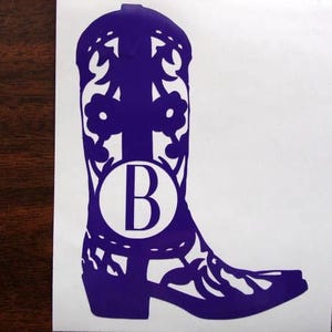 Monogram Cowboy, Boot Initial Decal, Monogram Decal, Cowgirl Boot, Personalized Decal, Car Decal, Tumbler Decal for Women