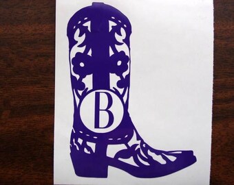 Monogram Cowboy, Boot Initial Decal, Monogram Decal, Cowgirl Boot, Personalized Decal, Car Decal, Tumbler Decal for Women