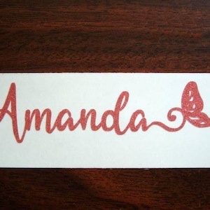 Personalized Butterfly Name Sticker  Vinyl Decal for Car Laptop Water Bottle Tumbler  Script Font  Customizable