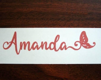 Personalized Butterfly Name Sticker  Vinyl Decal for Car Laptop Water Bottle Tumbler  Script Font  Customizable