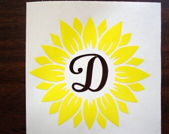 Sunflower Decal, Monogram Decal, Initial Decal, Vinyl Decal, Personalized Decal, Cooler Decal, Car Decal  Laptop Decal, Tumbler Decal