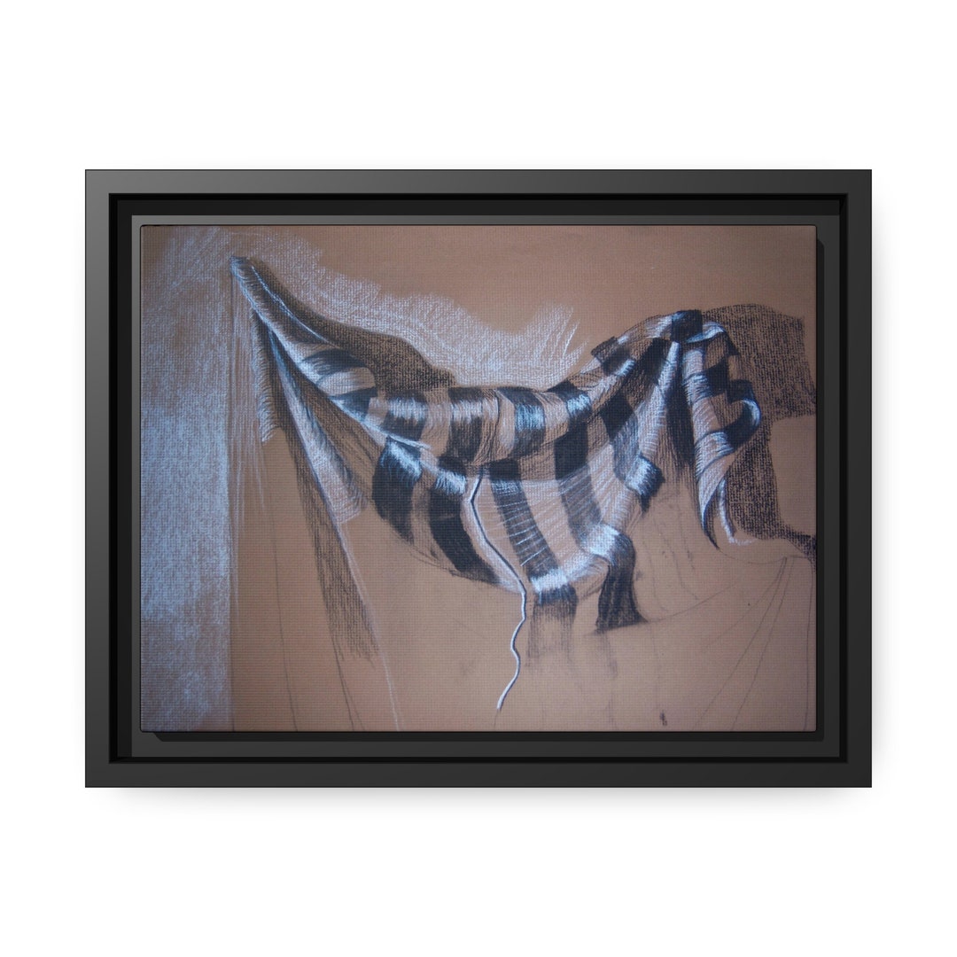 Striped Fabric Charcoal Drawing Classical Style Sketch Etsy