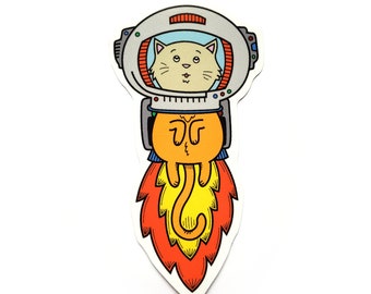Astronaut Kitty Vinyl Sticker for Hydroflask, Waterproof Sticker, Weatherproof Sticker for Laptop, Car Decal, Bumper Stickers, Water Bottle