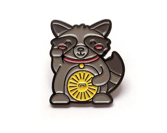 Lucky Raccoon Enamel Pin for Fitted Hats, Pin for Bag, Pin for Backpack, Lapel Pin, Kawaii Pins, Raccoon Enamel Pins, Trashy Enamel Pins