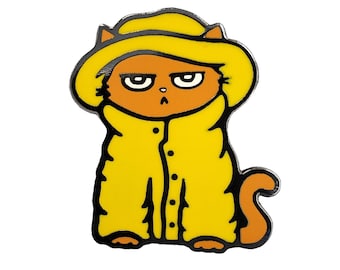 Grumpy Raincoat Cat Enamel Pin - Pin for Fitted Hats, Lapel Pin, Pin for Jacket