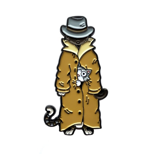 Pin de esmalte de gato con gabardina de 5 cm
