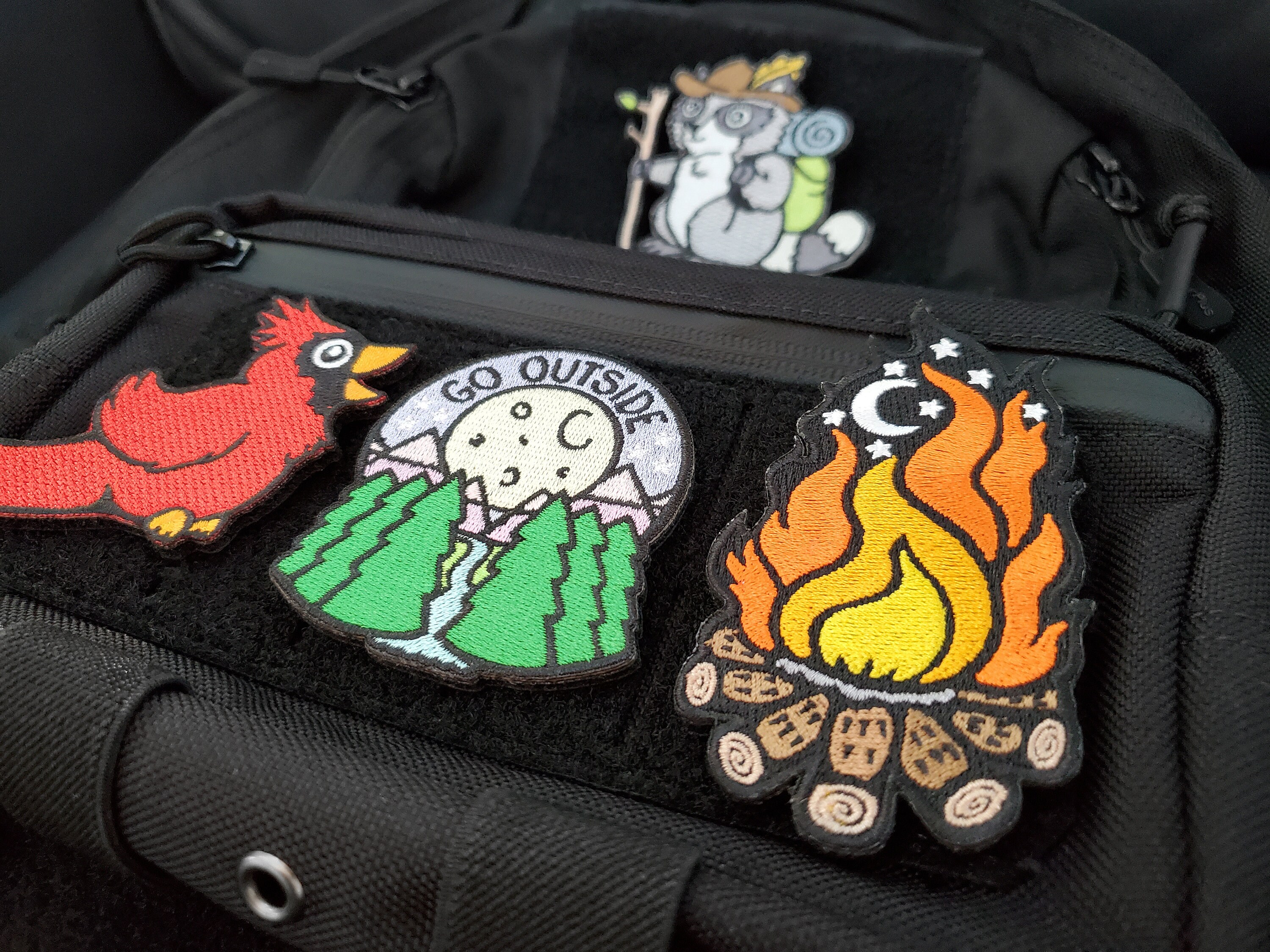 Outdoor Campfire Morale Badge Camping Adventure Embroidery Patches  Dangerous Bear Bag Stickers Creative Hook and Loop Patches
