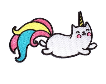 Unicorn Cat Embroidered Patch – 4″ – Hook & Loop or Iron-On Backing
