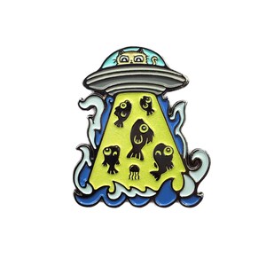 UFO Alien Cat Enamel Pin - Enamel Pin for Fitted Hats, Lapel Pin, Pin for Jacket, UFO Gift, Alien Abduction, Cat Abducting Fish