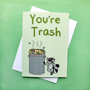 You're Trash - I Love Trash Raccoon Greeting Card Holiday 5 x 7 Trash Panda Garbage Best Friend Funny