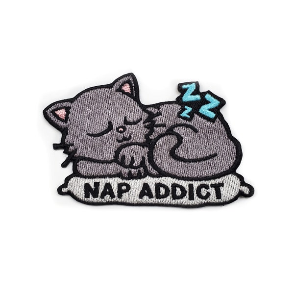 Patch Cat Nap Addict - Patch chat endormi pour veste, patch pour le moral, sac, patch thermocollant, patch tactique, patch auto-agrippant, EDC