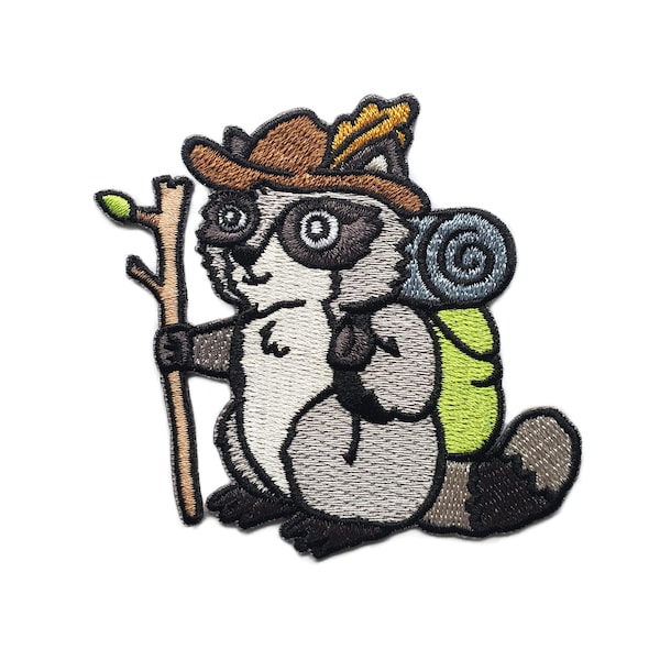 Raccoon Hiker Patch - Morale Patch, Hook and Loop Patch for Backpack, Hat, Iron on Patch, Tactical Patch, EDC