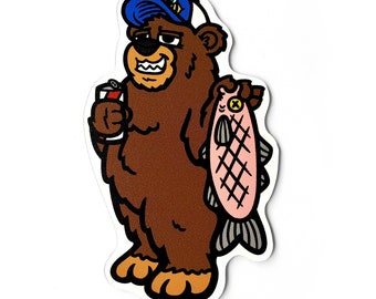 Fishing Bear Magnet | Weatherproof Car Magnet | Vinyl Fridge Magnet | Locker Magnet | Car Bumper Magnet | Cute Magnet | Funny Animal Magnet