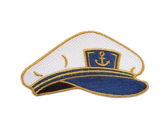 Parche bordado de gorra de capitán – 3,5 x 1,75″ – Cierre de velcro o reverso termoadhesivo