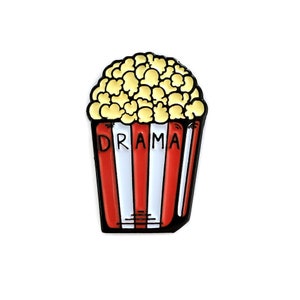 Drama Popcorn Pin, Lapel Pin, Pin for Board, Enamel Pin for Hats, Food Pin, Tea Pin, Movie Theater Pin, Dramatic Pin, Drama Queen Pin