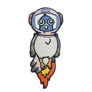 Parche bordado de paloma astronauta – 4x1,6″ – Cierre de velcro o reverso termoadhesivo