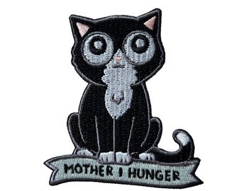 Hungry Cat Embroidered Patch – 3x2.6" – Hook & Loop or Iron-On Backing