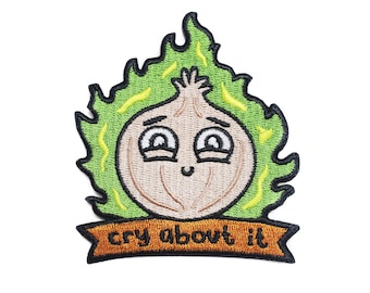 Cry About It Onion Embroidered Patch – 3.25″ – Hook & Loop or Iron-On Backing