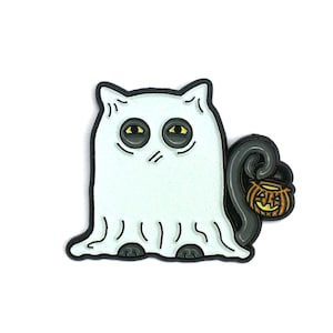 Spooky Ghost Kitty Enamel Pin for Fitted Hats, Pin for Bag, Pin for Backpack, Lapel Pin, Pin For A Purse, Enamel Pin for Kids, Halloween Pin