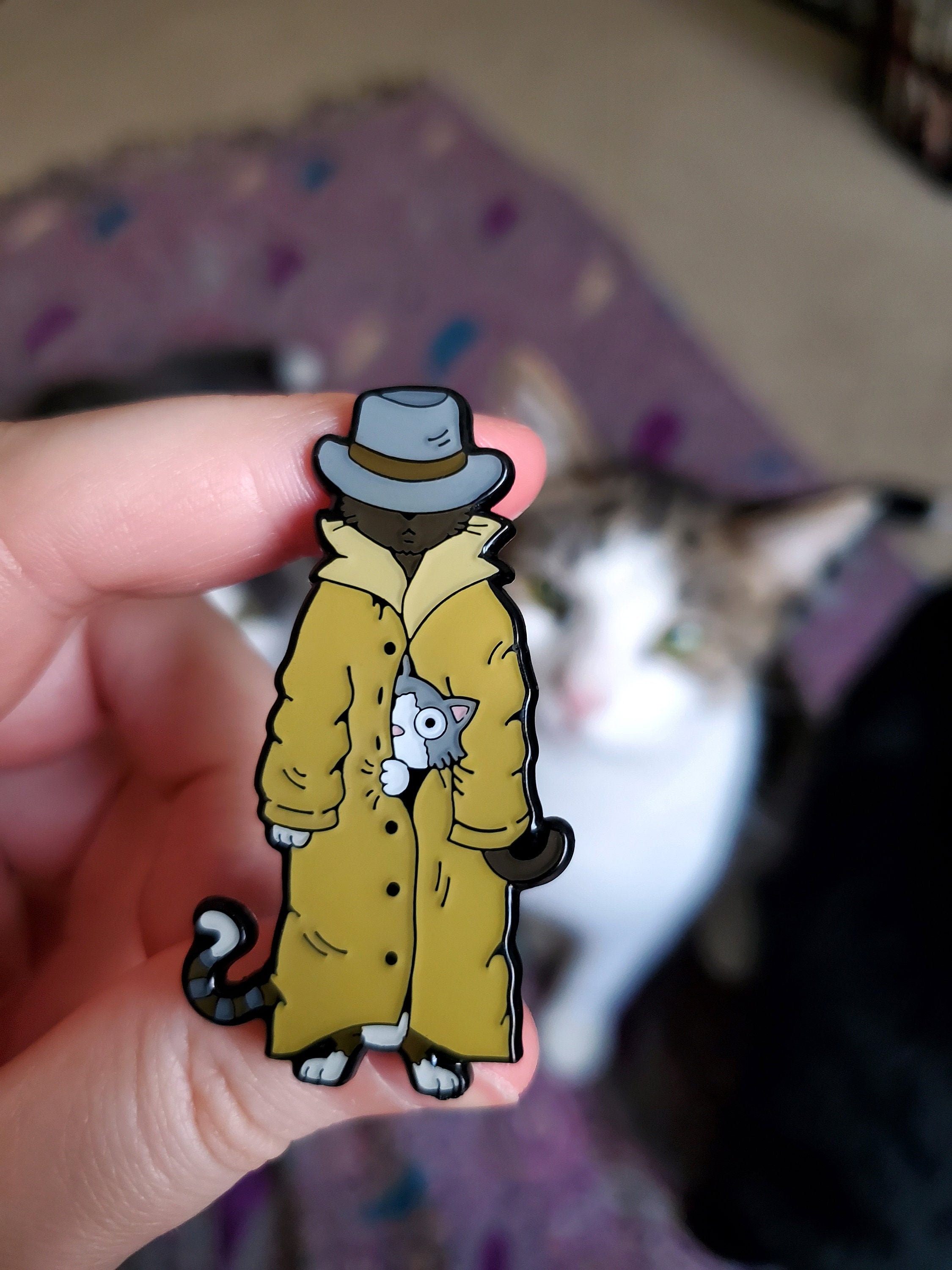 3 Cats in a Trench Coat Enamel Pin Cats Animal Cute Cartoon Etsy