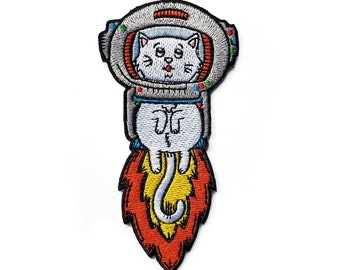 Astronaut Cat Embroidered Patch – 4″ – Hook & Loop or Iron-On Backing