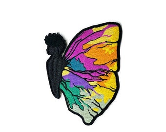 Afro Butterfly Rainbow Wings Embroidered Patch