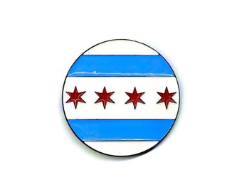 Chicago Flag Soft Enamel Pin - 1.5” Circle