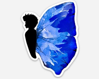Afro Butterfly Decorative Magnet - Blue