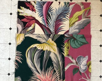 Tropical Hawaiian Cotton Barkcloth Upholstery Fabric ~Oasis /Palm-Black 