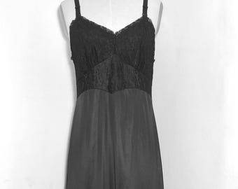 50's Black Slip Lace Nylon Under Garment Glamour Girl Lingerie