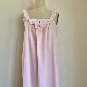 70s Nightgown Pink Lingerie Ruffles Sleeveless Semi Sheer Maxi Nightgown