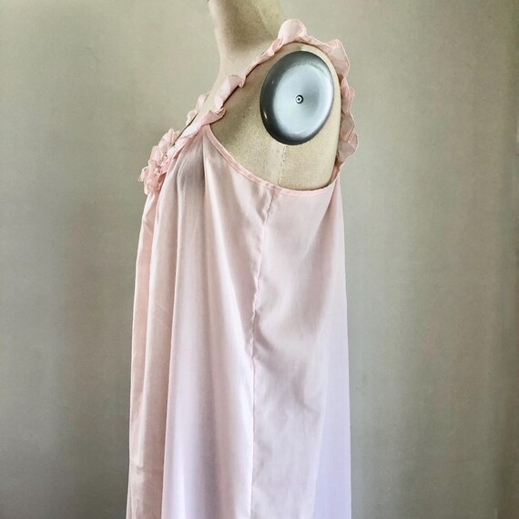 70s Nightgown Pink Lingerie Ruffles Sleeveless Se… - image 4