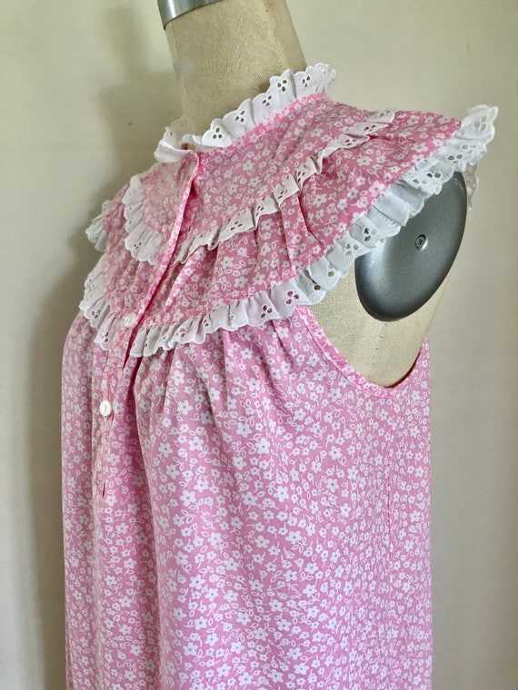 1970s Lanz Nightgown Pink Lace Trim Maxi Lingerie - image 4