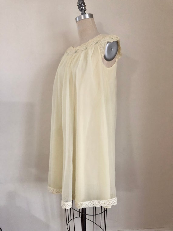 70's Nylon Nightgown Yellow Lingerie Lined Lace T… - image 4
