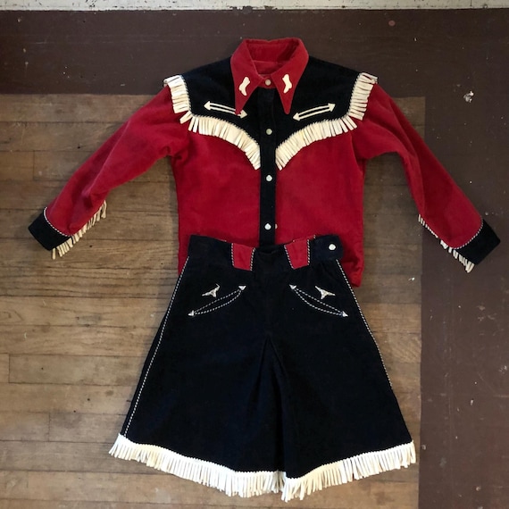 50s Childs Cowgirl Costume Dale Evans Wild West Cotton Corduroy Western Outfit