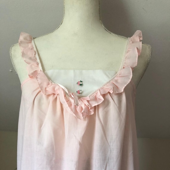 70s Nightgown Pink Lingerie Ruffles Sleeveless Se… - image 2