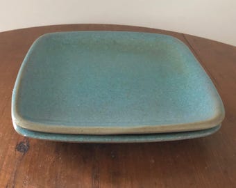 50's Glidden Pottery Salad Plates Aqua Glazed Mid-Century Dessert Plates 2 Pc's