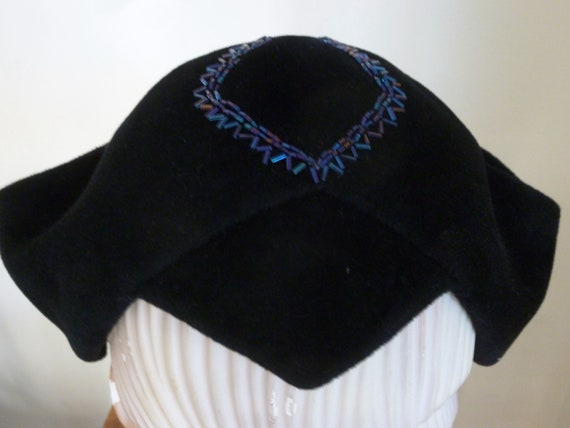 40's 50's Hat Felt Velour Beaded Anna Prives Desi… - image 6