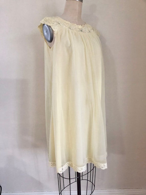 70's Nylon Nightgown Yellow Lingerie Lined Lace T… - image 5