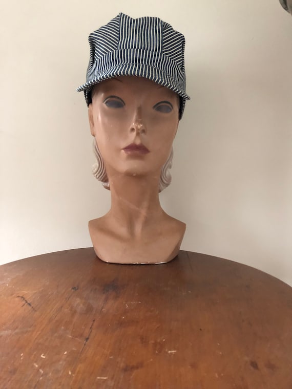 60's Railroad Cap Conductor Hat Hickory Cotton Dem