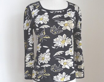 80's Sweater Ungaro Paris Italy Knit Designer Floral Tapered Pullover