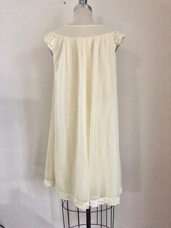 70's Nylon Nightgown Yellow Lingerie Lined Lace T… - image 3