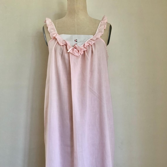 70s Nightgown Pink Lingerie Ruffles Sleeveless Se… - image 1